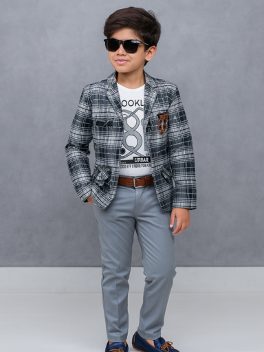 Checked Grey | Trending Full Blazer set | T-shirt, Blazer & Pant