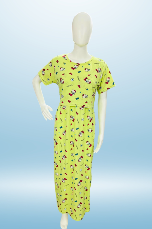 Zipless Feeding Maxi | Normal sleeve | Kitty Bow Print | Lemon Green