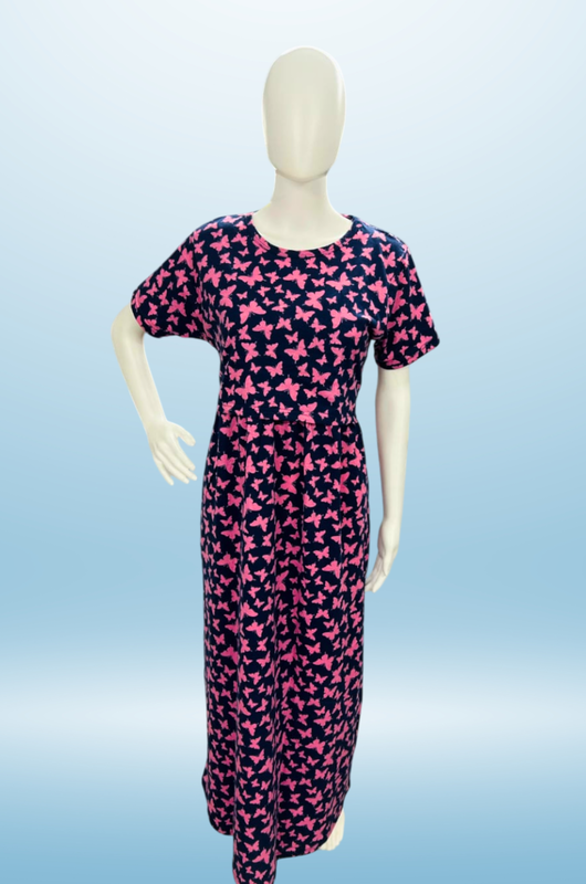 Zipless Feeding Maxi | Normal sleeve | Butterfly Print | Pink