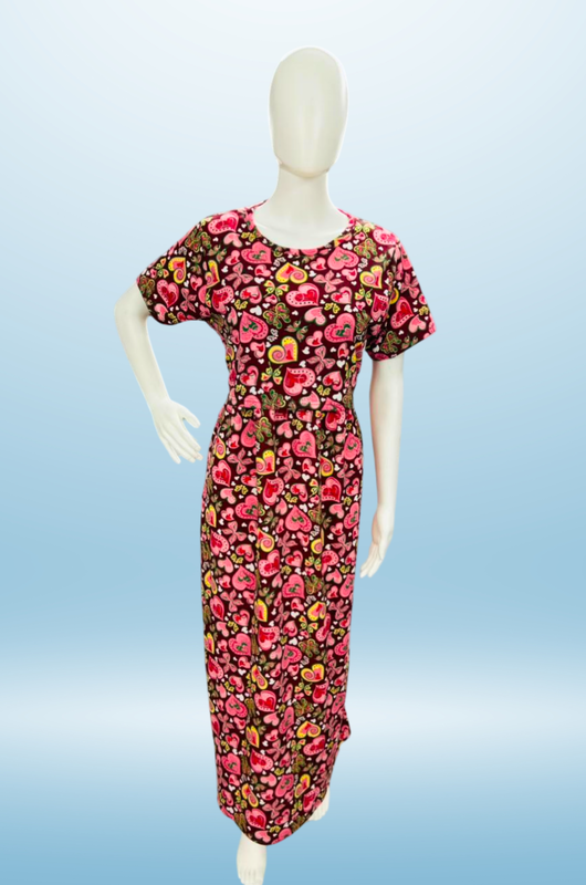 Zipless Feeding Maxi | Normal sleeve |Love Heart Print | Dark Pink