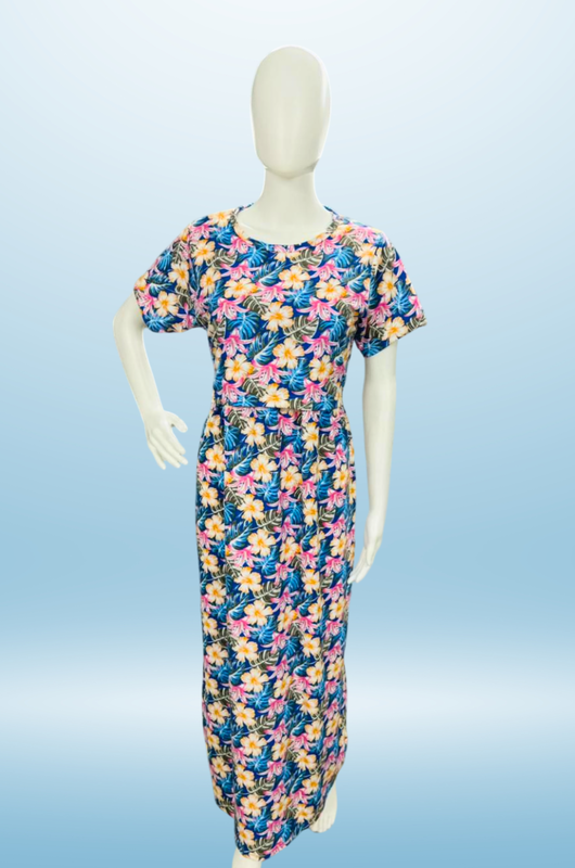 Zipless Feeding Maxi | Normal sleeve | Big Flower Print | Pink & Blue Mix