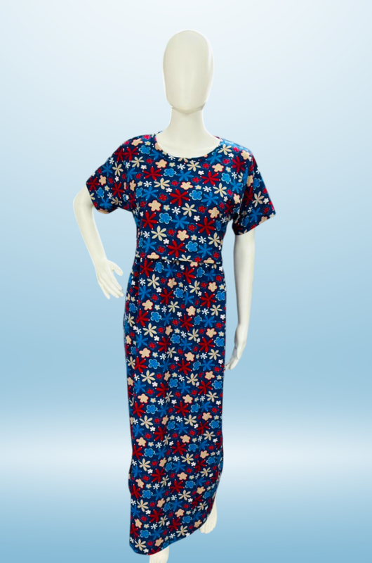 Zipless Feeding Maxi | Normal sleeve | Floral Print | Dark Blue