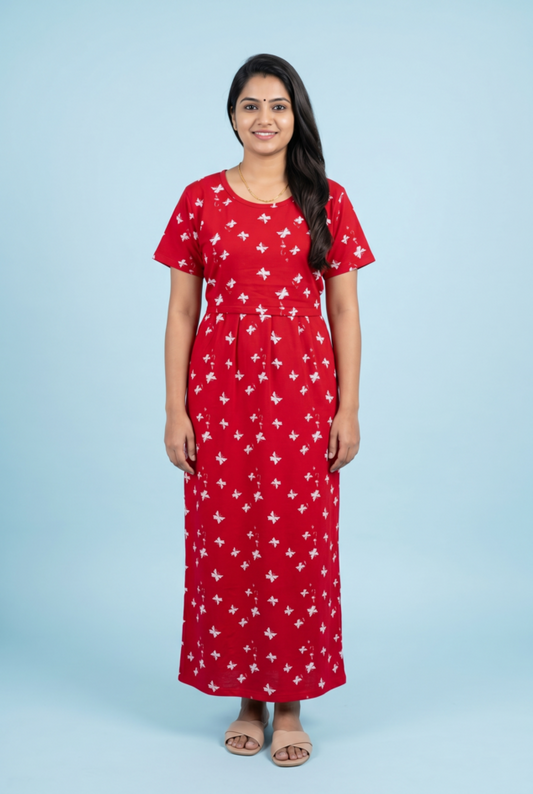 Zipless Feeding Maxi | Normal sleeve | Butterfly Print | Red