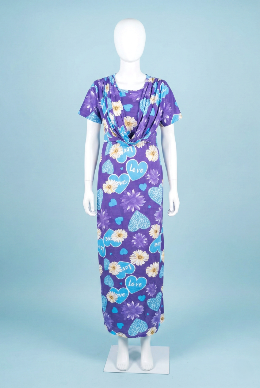 Zipless Shawl Type Feeding Maxi | Normal sleeve | Love Print | Blue