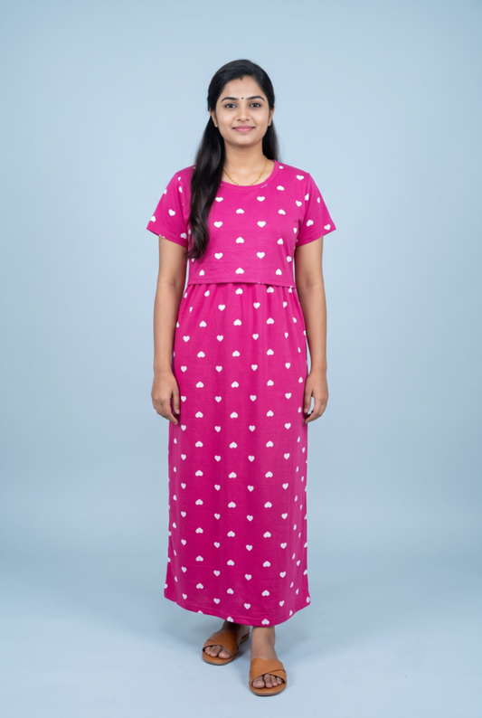 Zipless Feeding Maxi | Normal sleeve | Small Hear Print | Pink