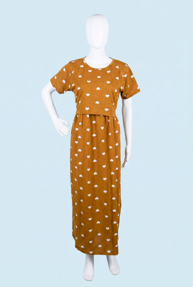 Zipless Feeding Maxi | Normal sleeve | Small Heart Print | Kaki