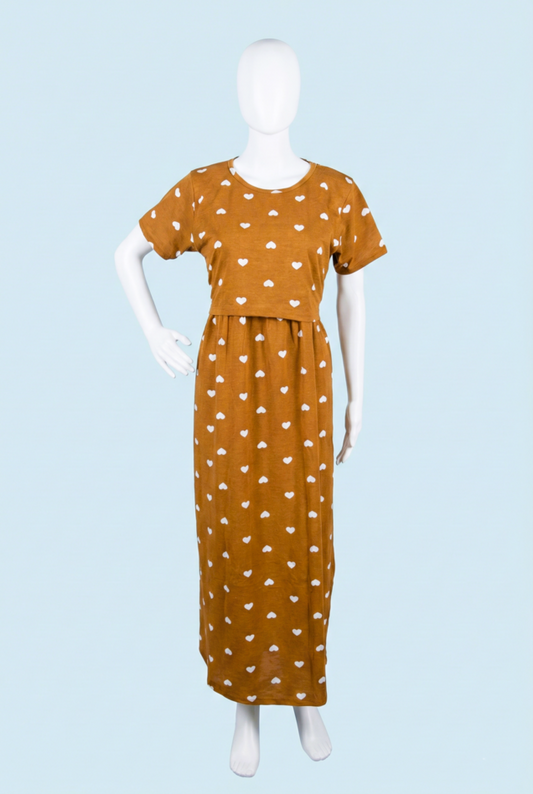 Zipless Feeding Maxi | Normal sleeve | Small Heart Print | Kaki