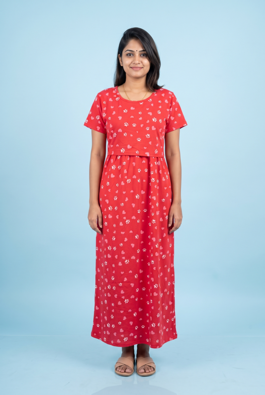 Zipless Feeding Maxi | Normal sleeve | Dog Paw & Heart Print | Red