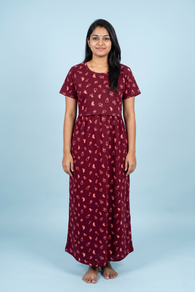 Zipless Feeding Maxi | Normal sleeve | Baby foot Print | Marron