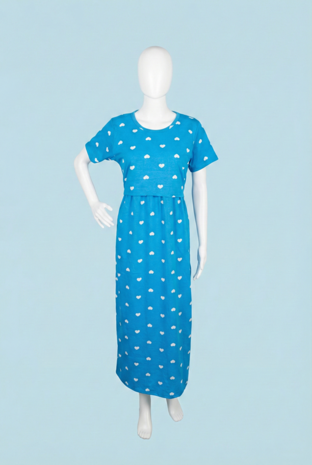 Zipless Feeding Maxi | Normal sleeve | Small Heart Print | Blue