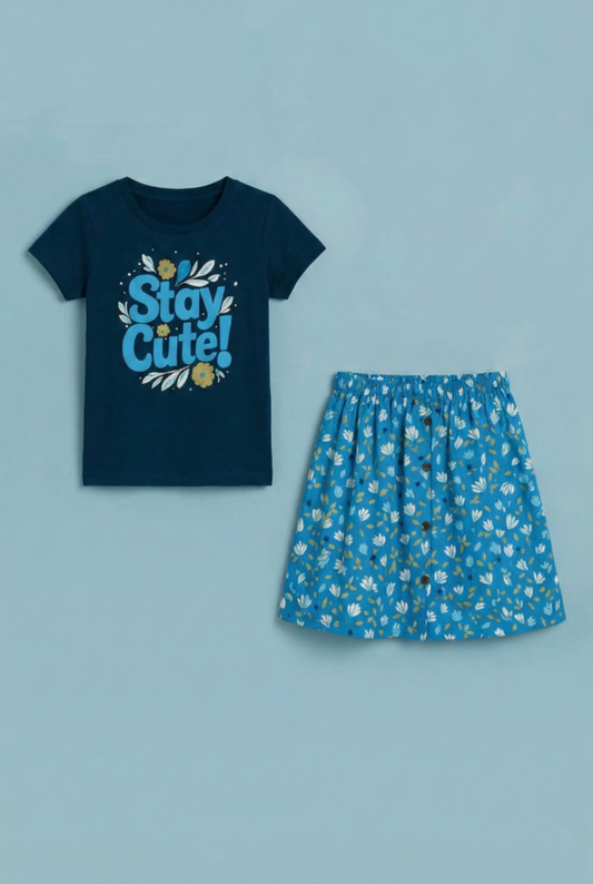 Story Kids| Girls T-shirt and Skirt set | Navy Blue