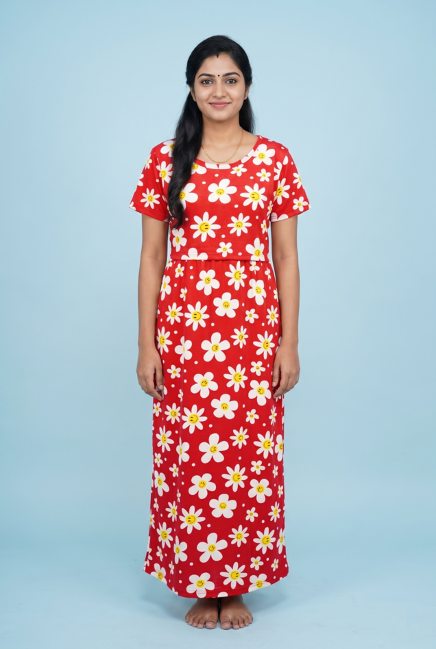 Zipless Feeding Maxi | Normal sleeve | Big flower Print | Red