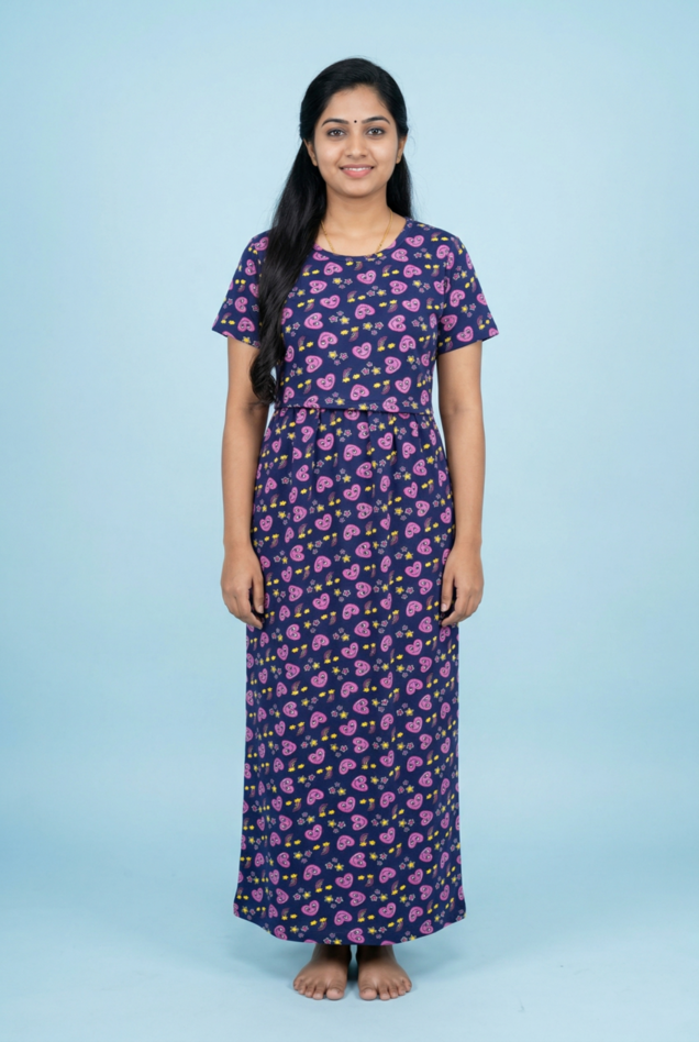 Zipless Feeding Maxi | Normal sleeve | Small Hear Smile Print | Navy Blue