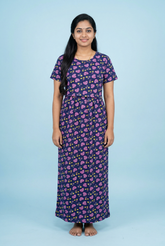 Zipless Feeding Maxi | Normal sleeve | Small Hear Smile Print | Navy Blue