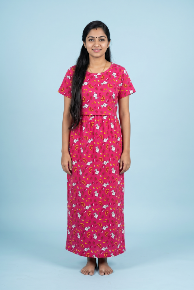 Zipless Feeding Maxi | Normal sleeve | Rainbow Print | Dark Pink