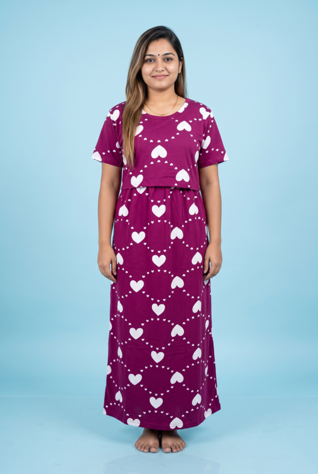 Zipless Feeding Maxi | Normal sleeve | Big Heart Print | Magenta