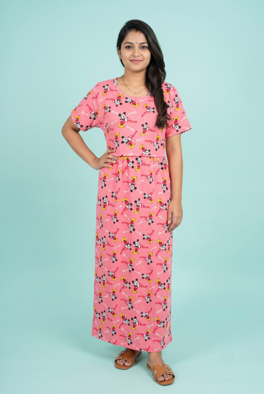 Zipless Feeding Maxi | Normal sleeve | Micky Print | Baby Pink