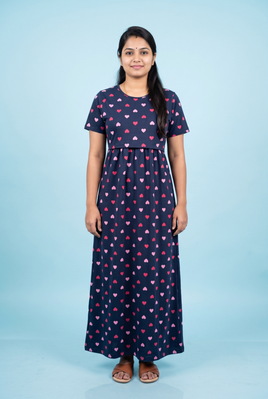Zipless Feeding Maxi | Normal sleeve | Small Heart Print | Black