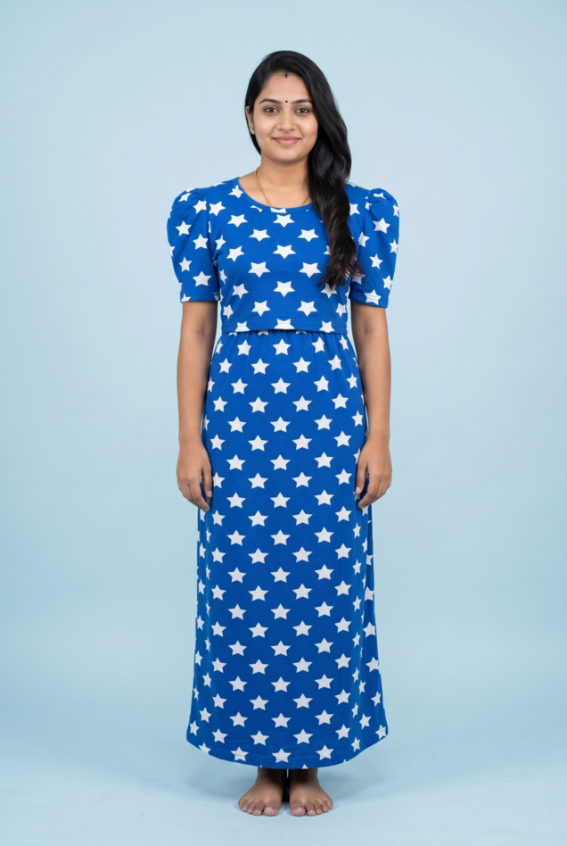 Feeding Maxi | Puff sleeve | Star Print | Royal Blue