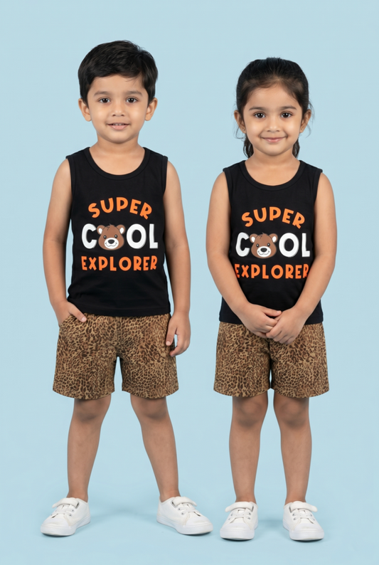 Story Kids | Unisex Sleeveless T-shirt and Shorts | Premium Quality | Black (Cool)