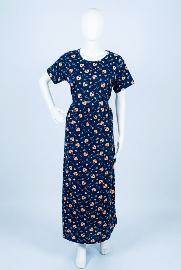 Non-Feeding Maxi | Normal sleeve | Lock &Key print | Navy Blue