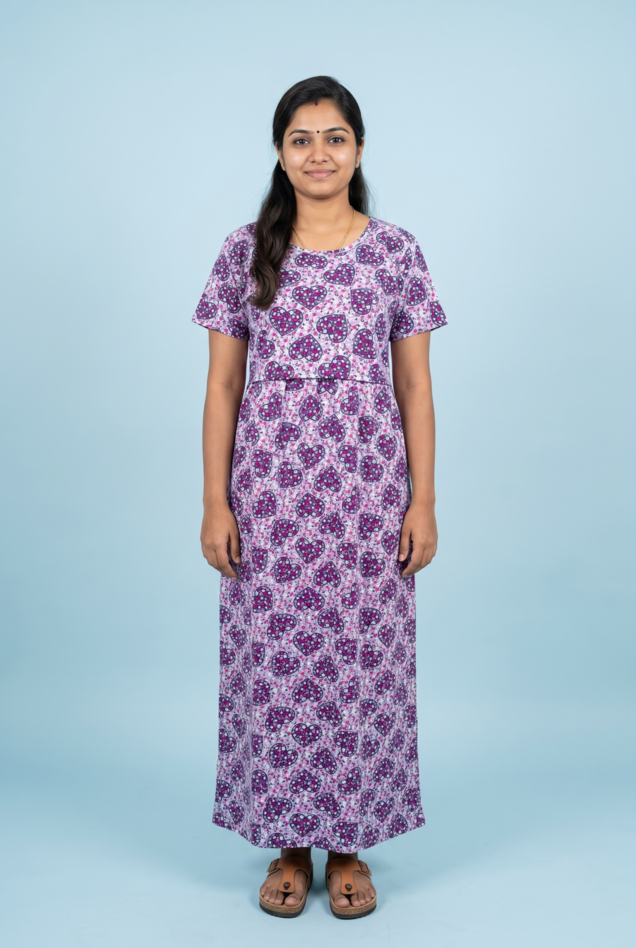 Zipless Feeding Maxi | Normal sleeve | Heart Print | Lavander
