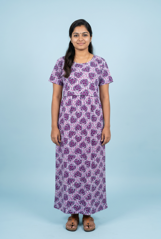 Zipless Feeding Maxi | Normal sleeve | Heart Print | Lavander