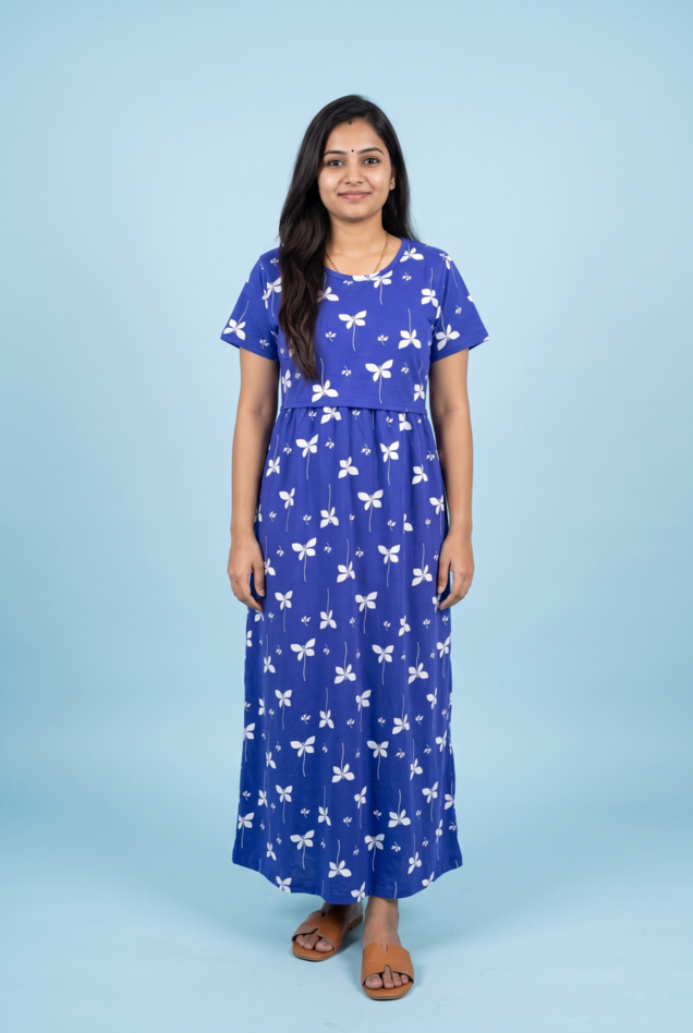 Zipless Feeding Maxi | Normal sleeve | Butterfly Print | Royal Blue