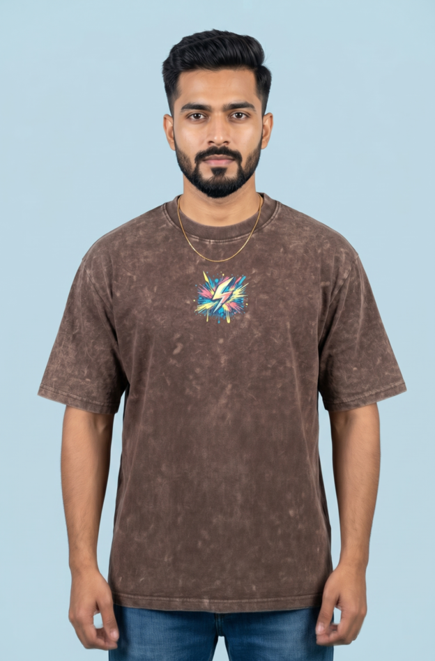 Round Neck - Drop shoulder | Acid Washed | Hand Printed "CHAOS"