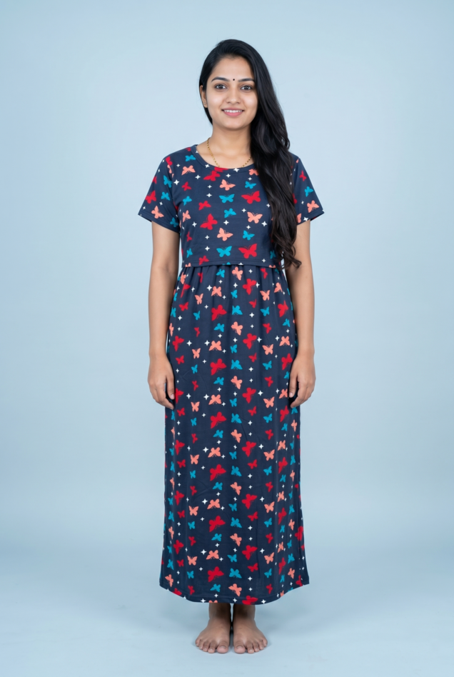 Zipless Feeding Maxi | Normal sleeve | Butterfly Print | Blue