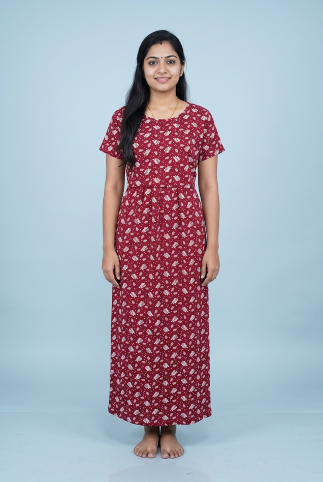 Zipless Feeding Maxi | Normal sleeve | Leaf Print | Marron
