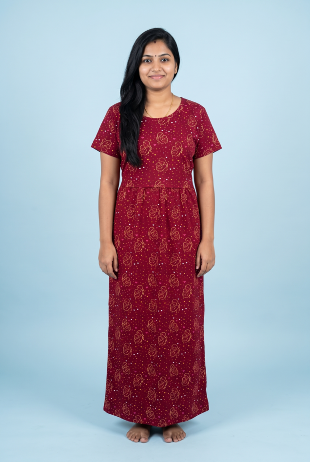 Zipless Feeding Maxi | Normal sleeve | Mom & Baby Print | Dark Red