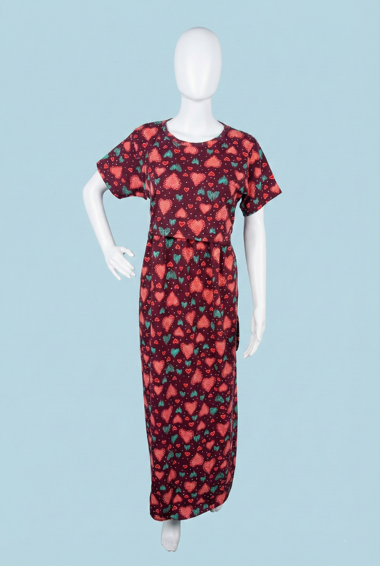 Zipless Feeding Maxi | Normal sleeve | Heart Print | Marron Heart