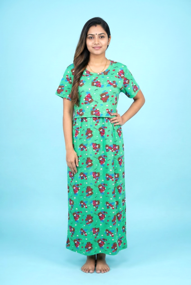 Zipless Feeding Maxi | Normal sleeve | Teddy Print | Green