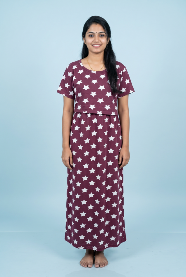 Zipless Feeding Maxi | Normal sleeve | Star Print | Marron