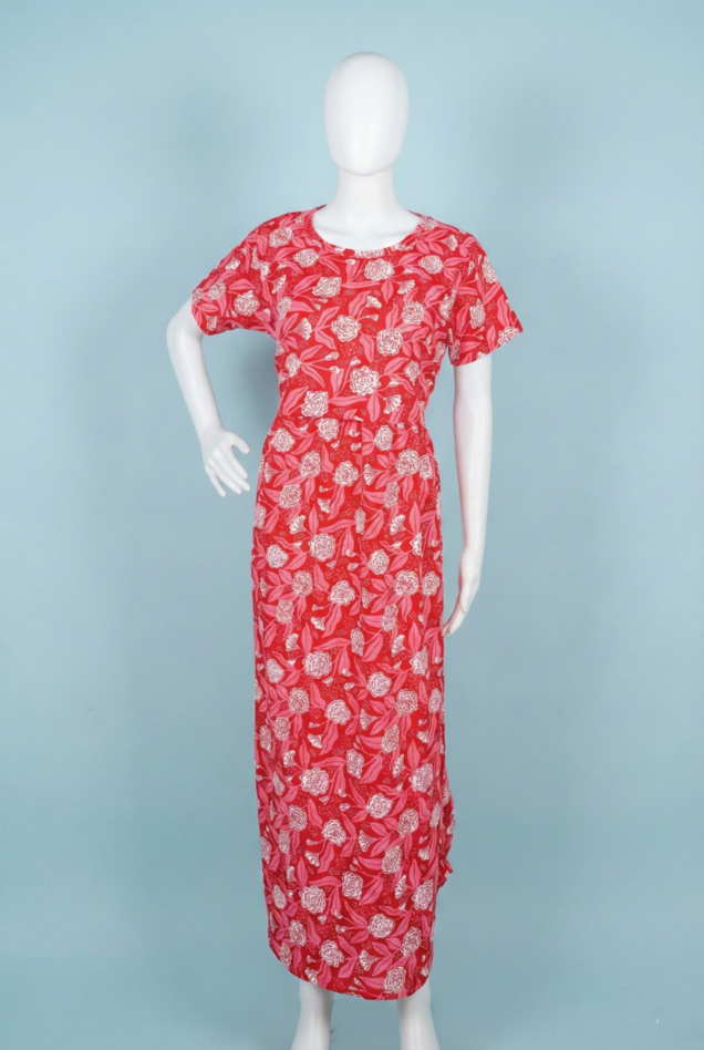 Zipless Feeding Maxi | Normal sleeve | Flower & Leaf Print | Pink