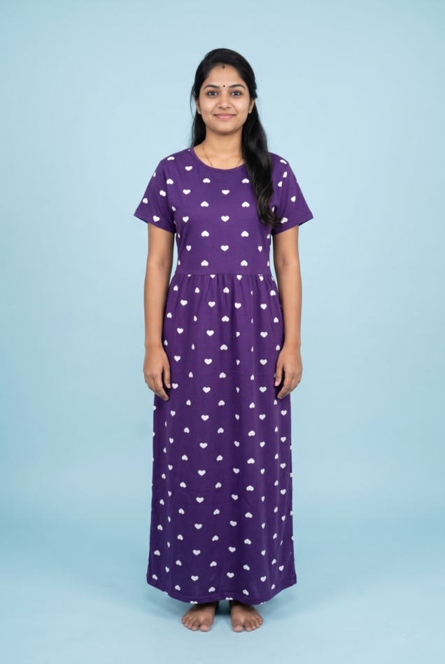 Zipless Feeding Maxi | Normal sleeve | Small Heart Print | Violet