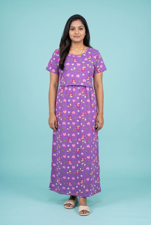 Zipless Feeding Maxi | Normal sleeve | Heart & Butterfly Print | Lavender