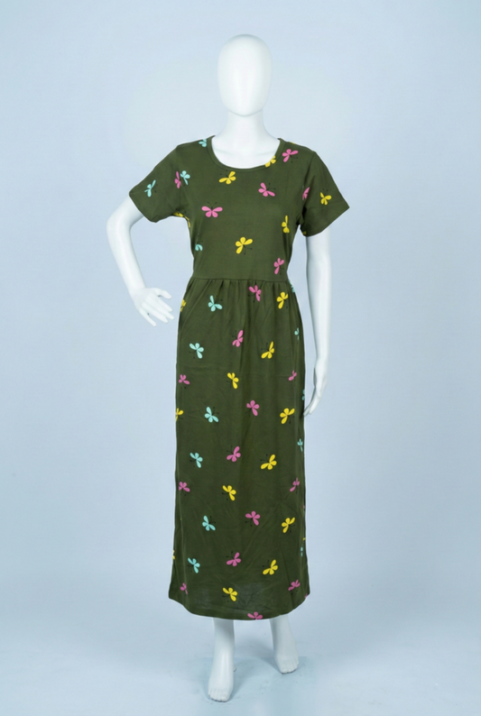Non-Feeding Maxi | Normal sleeve | Butterfly print | Green