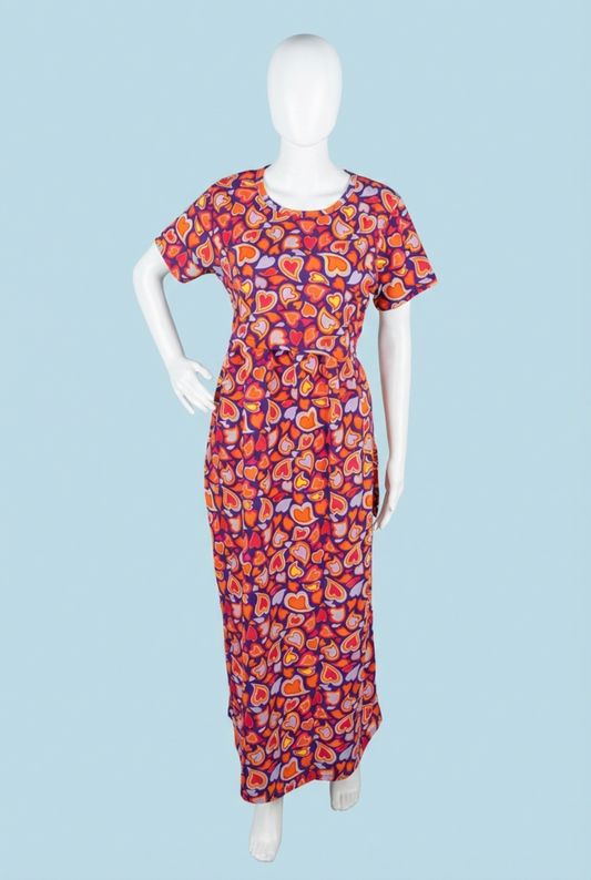 Zipless Feeding Maxi | Normal sleeve | Multi color heart Print | Mutlicolor