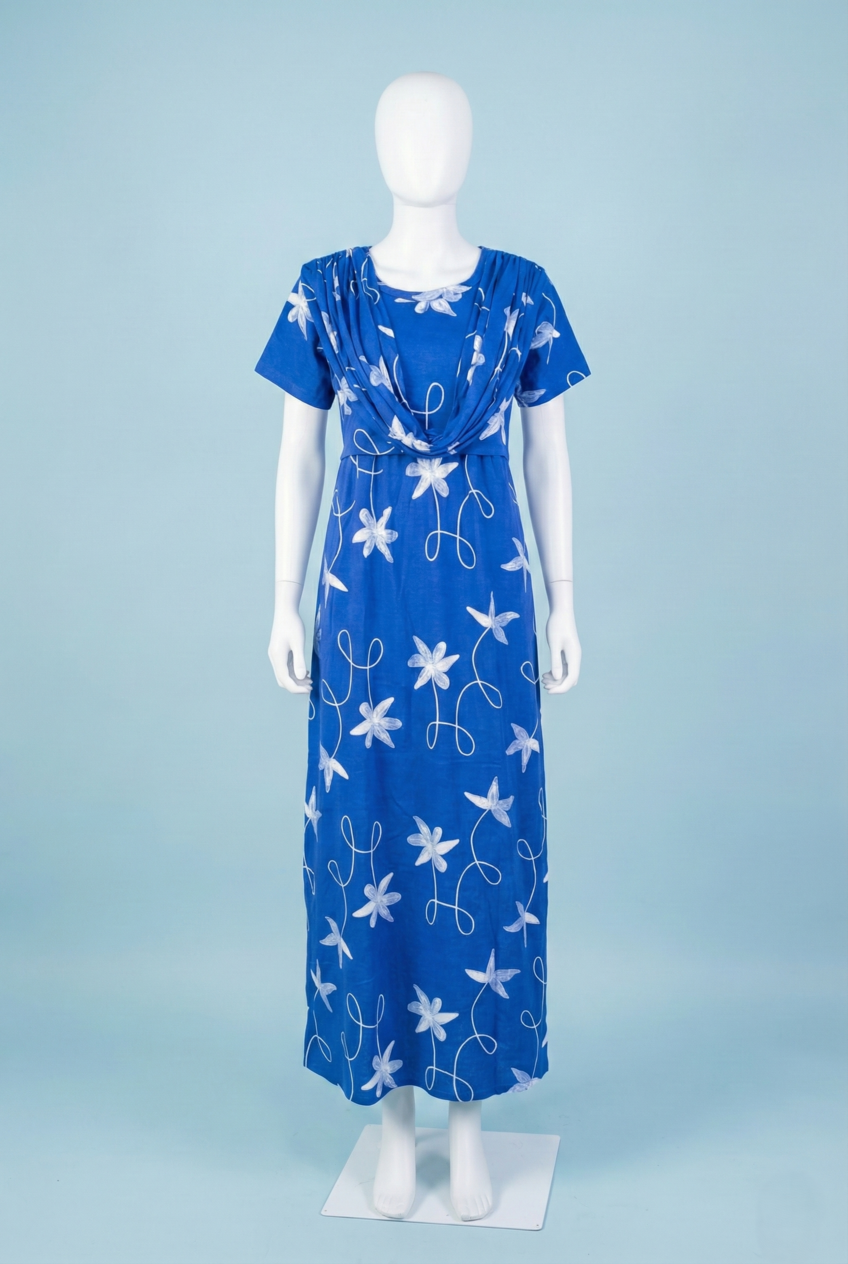 Zipless Shawl Type Feeding Maxi | Normal sleeve | Floral Print | Blue