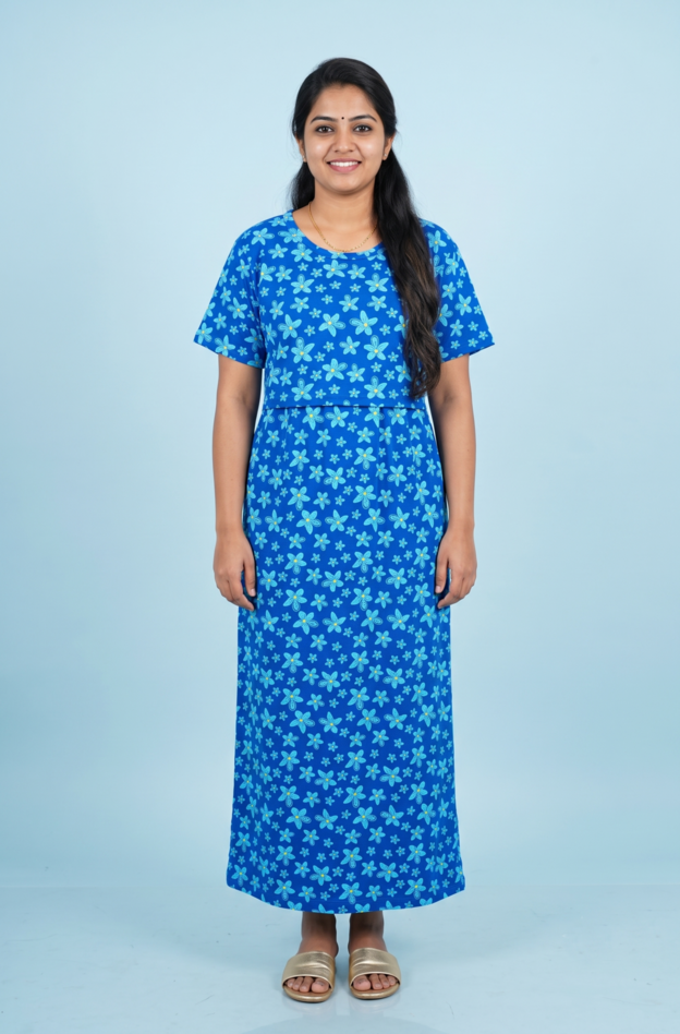 Zipless Feeding Maxi | Normal sleeve | Flower Print | Blue