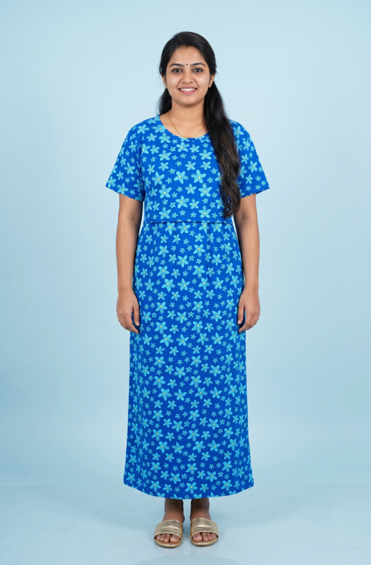 Zipless Feeding Maxi | Normal sleeve | Flower Print | Blue