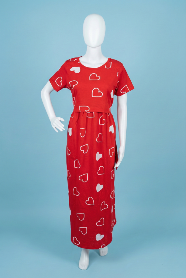 Zipless Feeding Maxi | Normal sleeve | Big Heart Print | Red