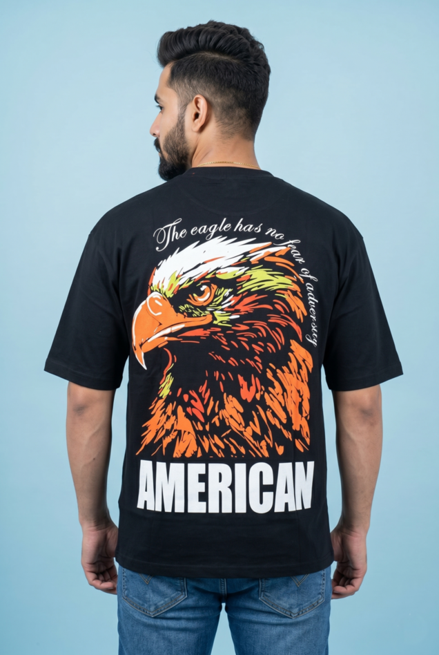 Round Neck - Drop shoulder T-shirt | Eagle Puff Print