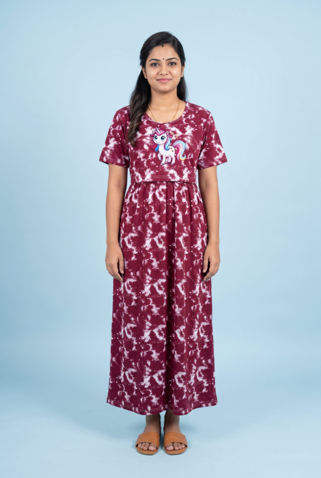 Zipless Feeding Maxi | Tye & Dye | Normal sleeve | Unicorn Print |Marron