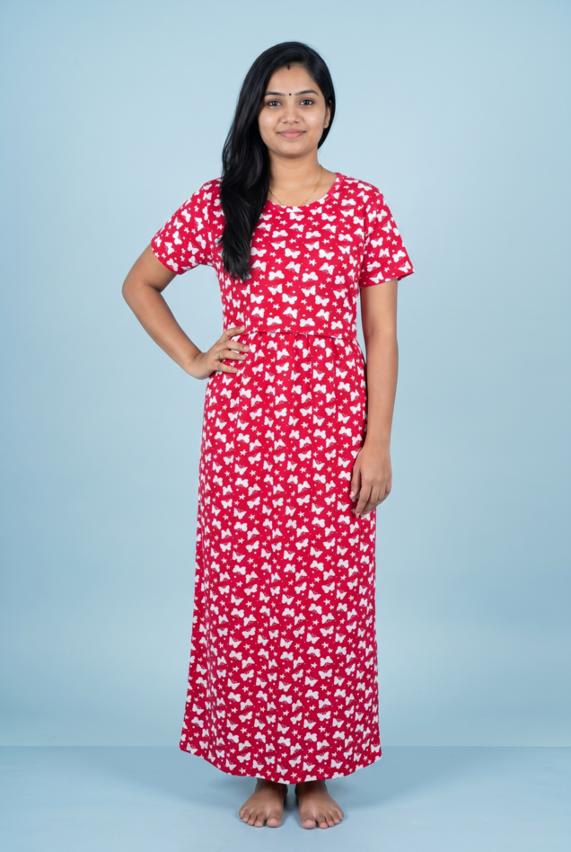 Zipless Feeding Maxi | Normal sleeve | Butterfly Print | Red & White