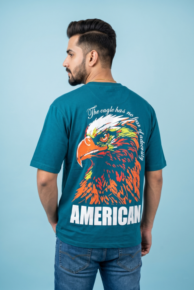 Round Neck - Drop shoulder T-shirt | Eagle Puff Print