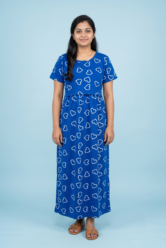 Zipless Feeding Maxi | Normal sleeve | Big Heart Print | Blue