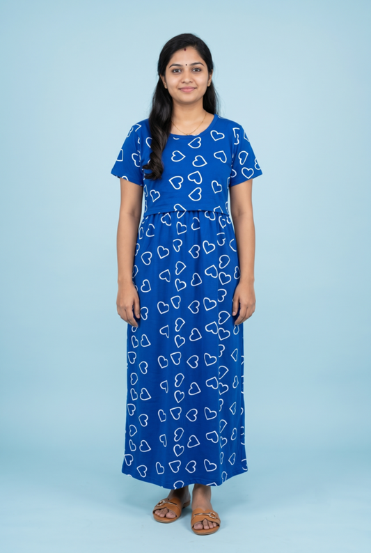 Zipless Feeding Maxi | Normal sleeve | Big Heart Print | Blue